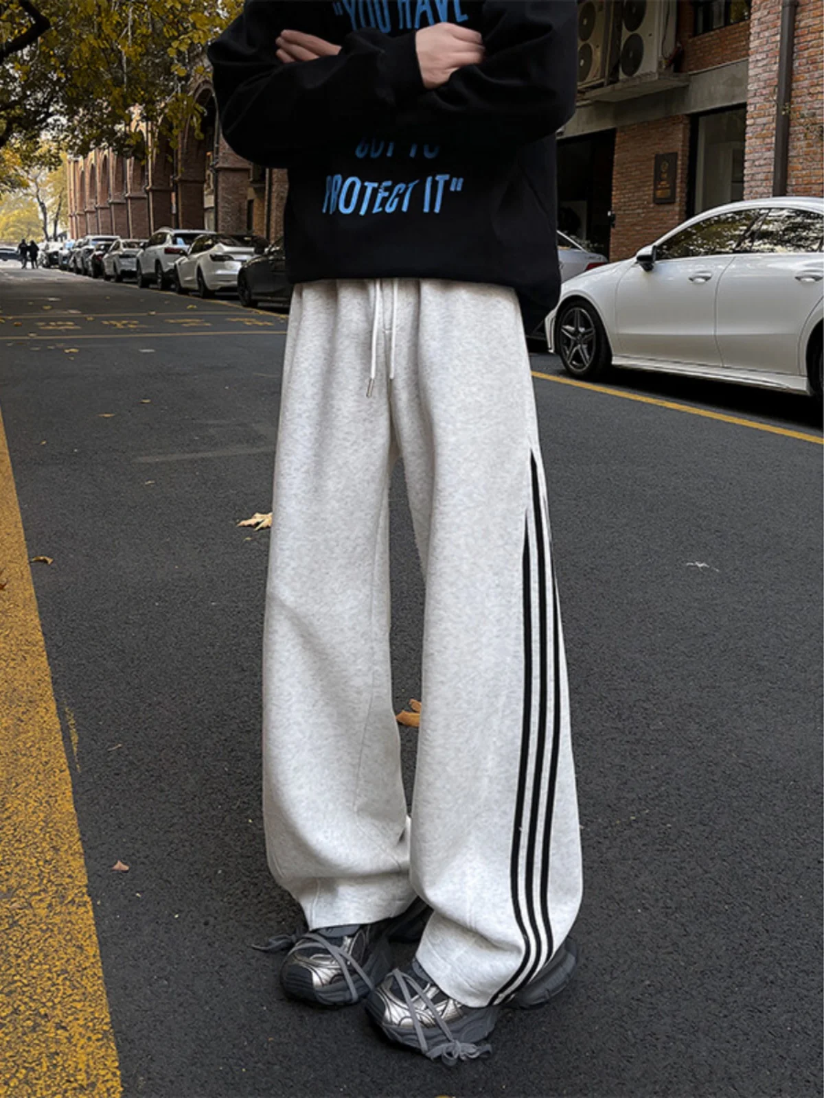 

Мужские брюки прямого кроя с цветочным принтом и полосками, осенне-зимние повседневные широкие брюки с драпировкой, модный американский бренд