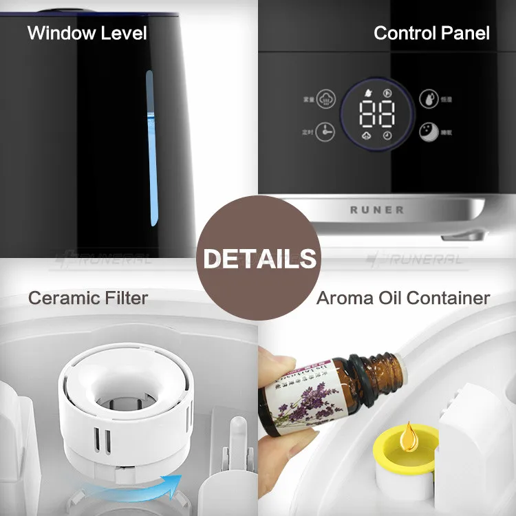 RUNAL 4L Top Fill Water Big Large Capacity Cool Mist Smart Ultrasonic Air Humidifier With Tuya Wifi App for Home Room Bedroom