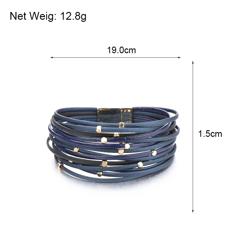 ALLYES Charm Triple Color Leather Bracelet for Women Bohemian Metal Beads Multilayer Thin Strip Wrap Bracelets Fashion Jewelry