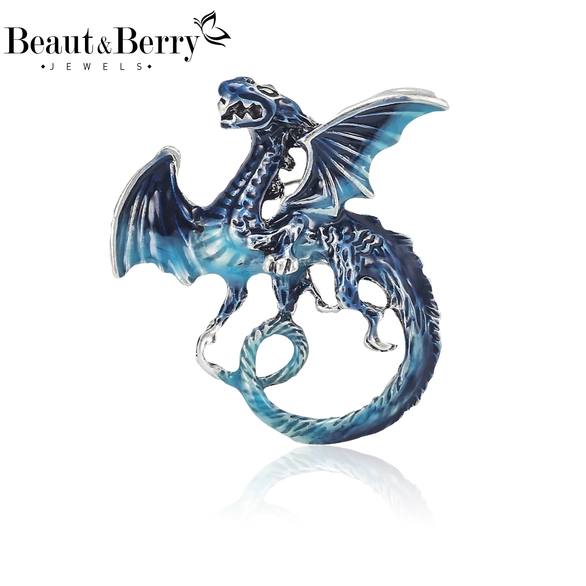 Beaut&Berry Vintage Enamel Dragon Brooches for Women Unisex Animal Pins Casual Party Jewelry Accessories Gifts Decoration