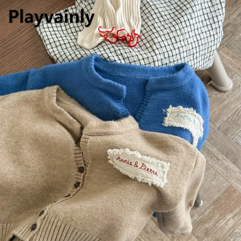 

2025 New Spring Autumn Korean Style Children Sweaters Cardigan Blue Coffee O-neck Knitted Coats Kids Boy and Girl Clothing A6565