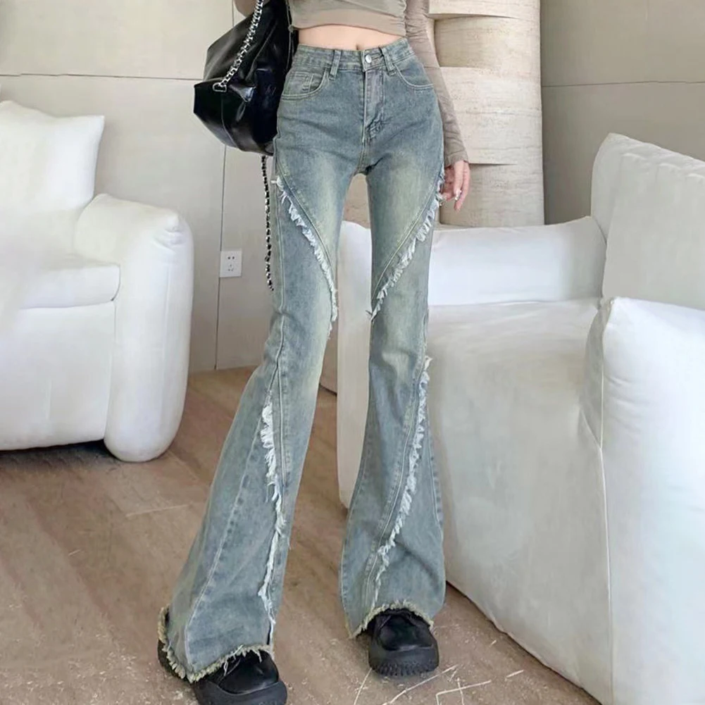 

Повседневные брюки Bootcut Брюки Bootcut Рваные брюки 2XL Брюки с высокой талией Сплошной узор Слегка эластичная ткань