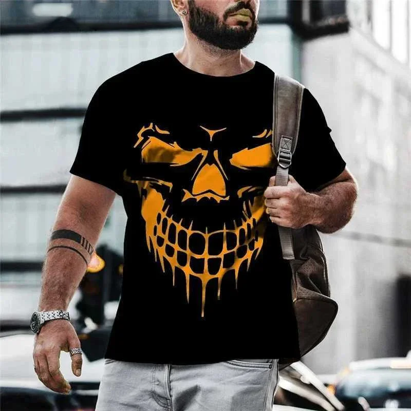 Devil Expression Halloween Print T-shirt Men's Fashion Casual Halloween T-shirt Men's Short Sleeve Round Neck Top 2026 New