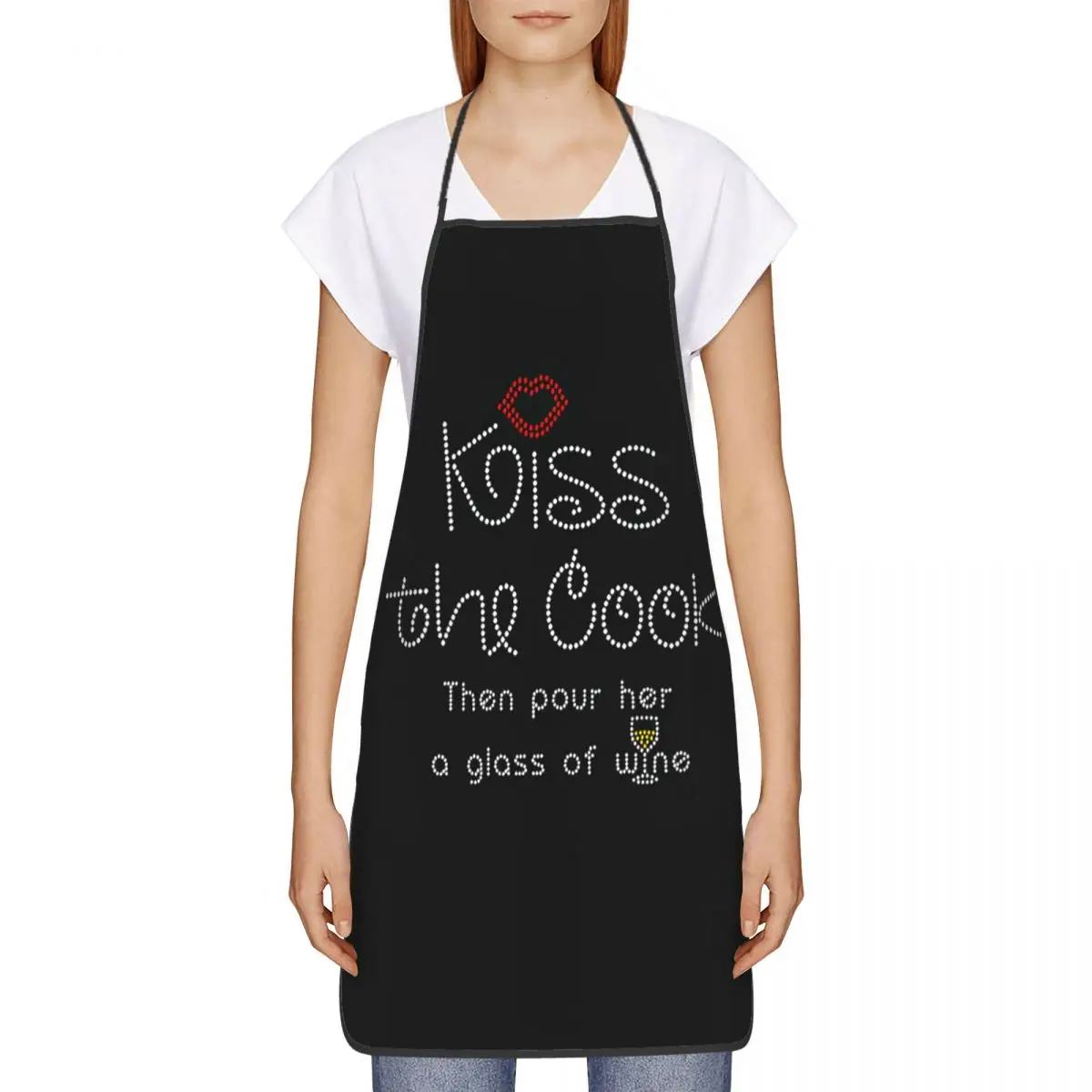 Kiss The Cook Then Pour Her A Glass Of Wine Apron for Women Men Unisex Bib Cooking Kitchen Tablier Cuisine Chef Baking