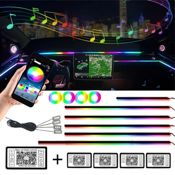 18 in 1 easy to install car ambient decorative light RGB 64 colors interior decoration acrylic strip light App Bluetooth control
