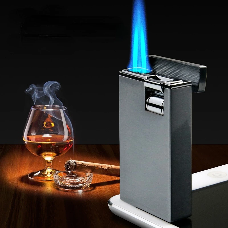 Creative Gradient Color Double Fire Straight Lighter Metal Windproof Cigar Lighter Men\'s Gift