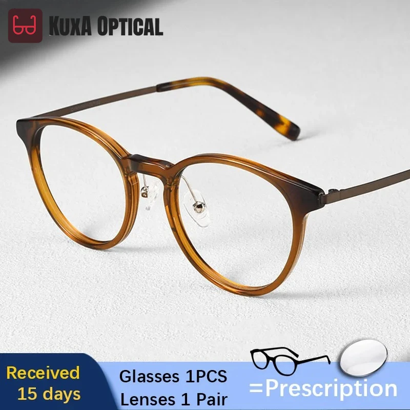 

KUXA Leisure Women Men Prescription Glasses Acetate Optical Eyewear Anti-Reflection Myopia Progressive Retro Oval Eyeglasses