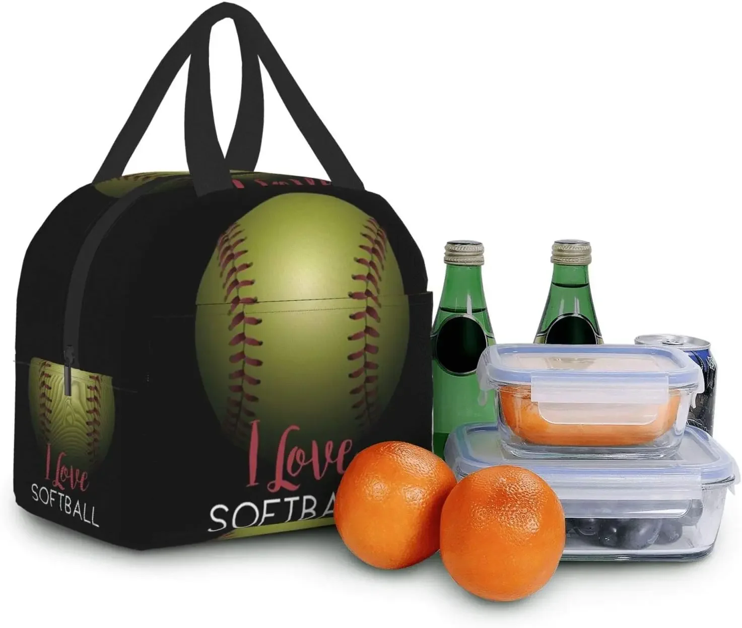 Softball Insulated Lunch Bag Thermal Bento Bag Lunch Box Leakproof Tote with Zipper Closure