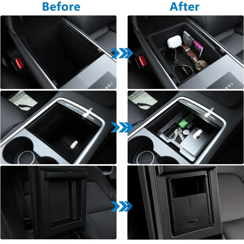 

A77Q-For Tesla Model 3 Model Y 2021-2023 Center Console Organizer Tray Armrest Privacy Storage Box Durable 3PCS