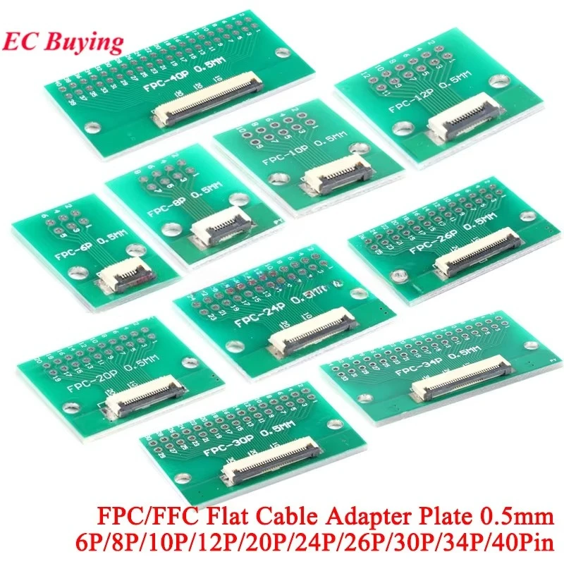 1Pc-5Pcs FPC/FFC Flexible Flat Cable Adapter Plate 0.5mm 6P/8P/10P/12P/20P/24P/26P/30P/34P/40P DIP Pin Board Pitch Converter PCB