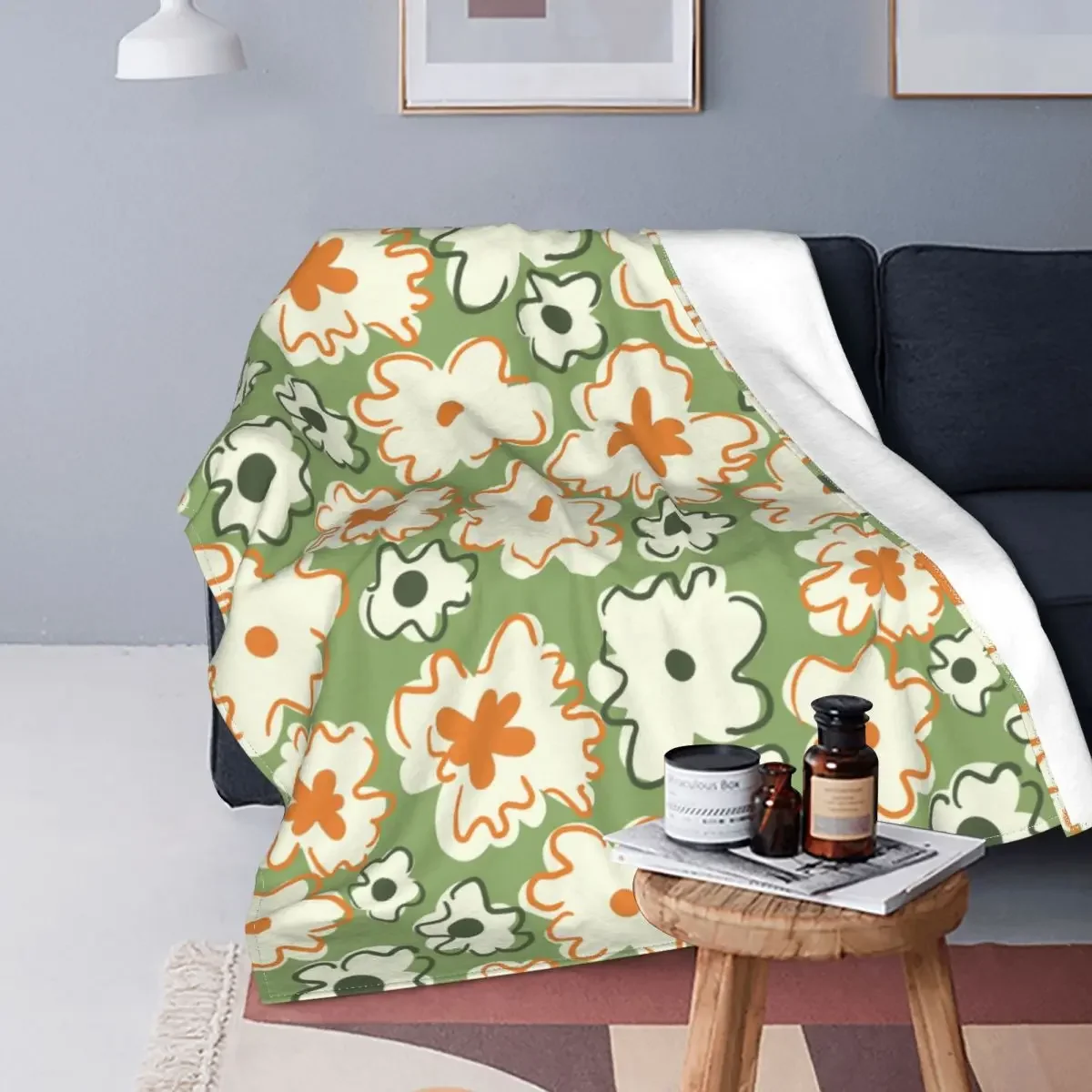 Floral Flannel Blanket Flowers, plants, fruits Throw Blanket for Sofa Bedding Lounge 150*125cm Bedspreads