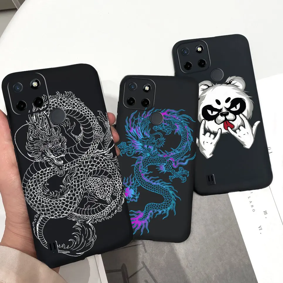 Dragon Cool Black Cases For Realme C25s C25Y Case Cartoon Animals Soft Silicone Matte Bumper On Realme C25Y C 25 Y S Candy Color