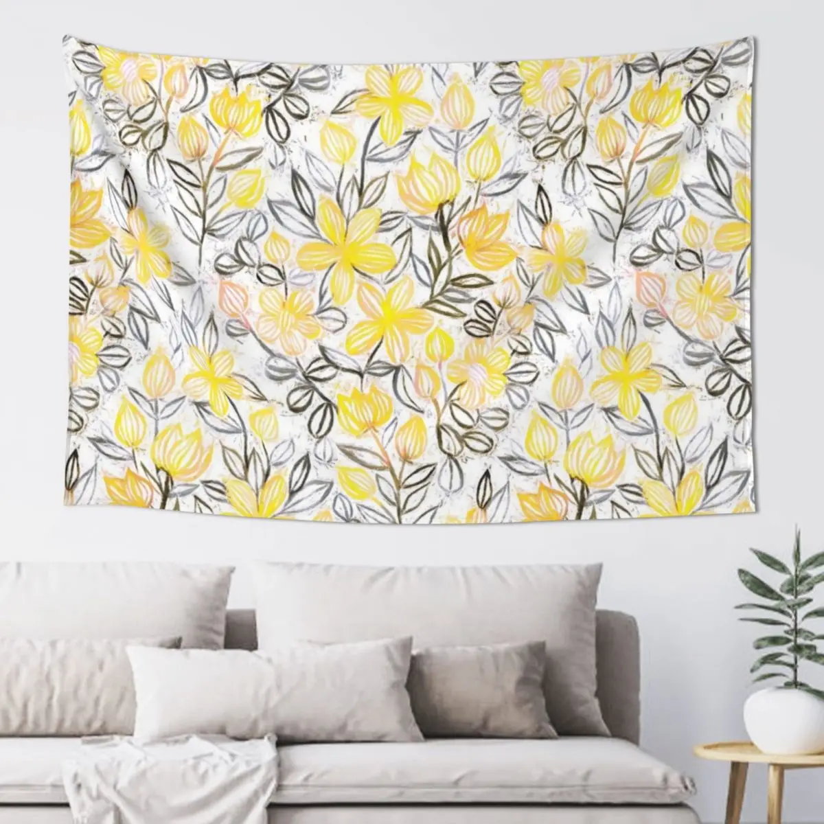 

Sunny Yellow Crayon Striped Summer Floral Tapestry Wall Decoration Items Things To The Room Art Mural House Decor Tapestry