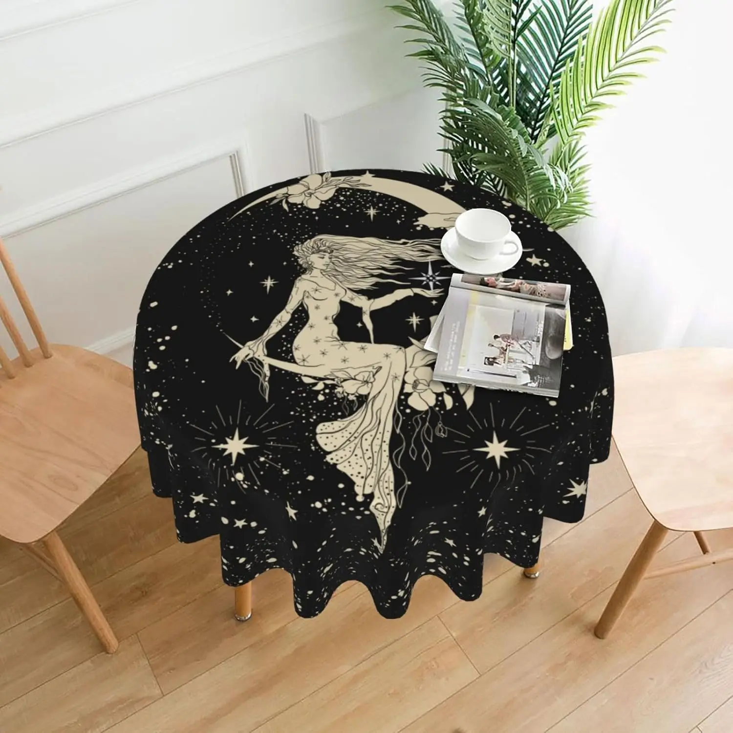 Tablecloth Sacral Night Witch Moon Round Tablecloth Waterproof Kitchen Dining Room Picnic Party Table Cloth