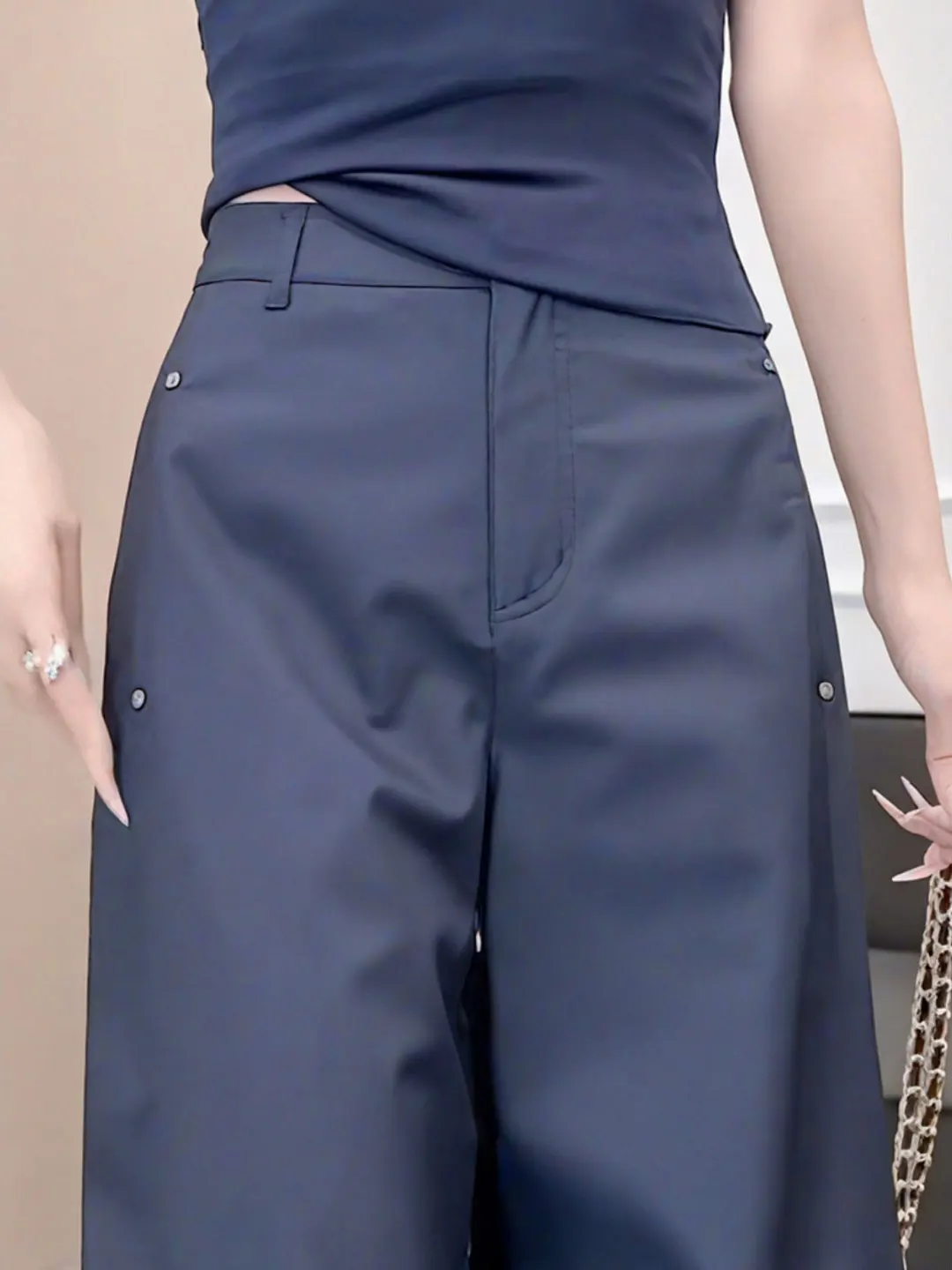 Pantaloni casual a gamba larga a vita alta Coltello piegato da donna Vestibilità ampia Pera ape plus Size Pantaloni da lavoro dimagranti Autunno 2025