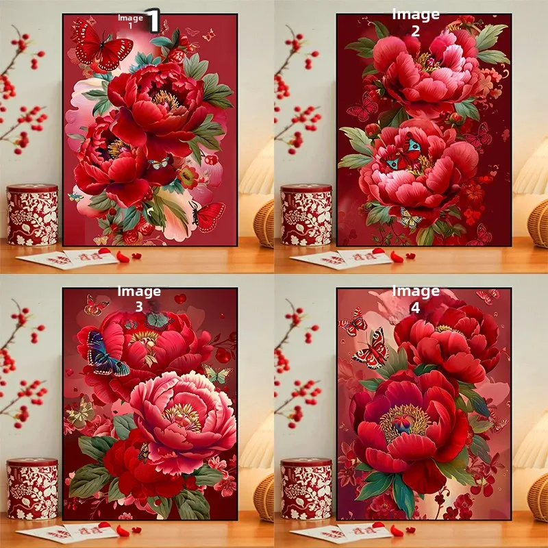 

Набор для вышивания крестиком «Королевский красный пион»: праздничная алмазная вышивка ручной работы в современном простом стиле