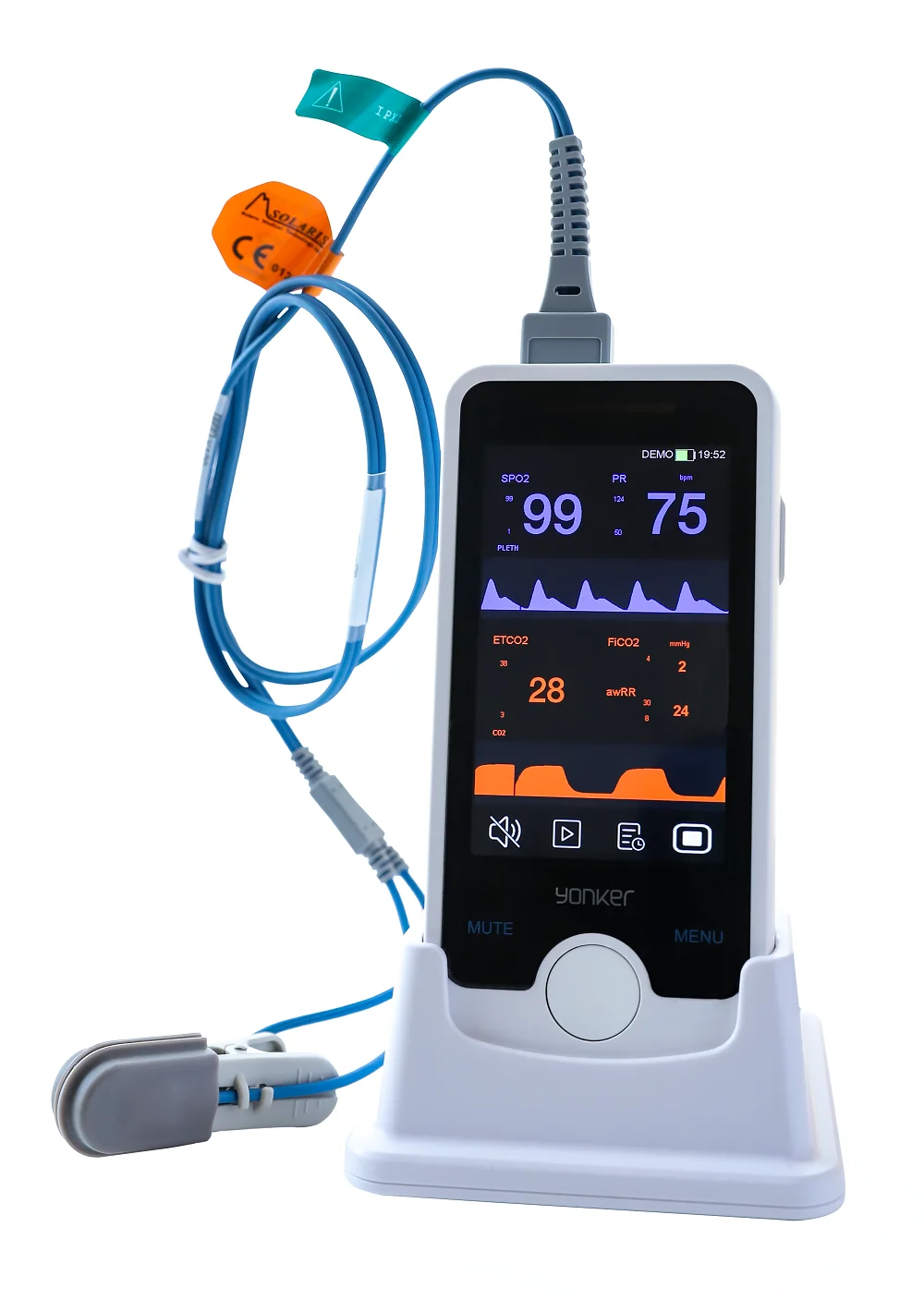 Monitor portátil de sinais vitais, monitor paciente portátil, hospital animal humano ou veterinário, SPO2 NIBP PR Capnograph, opcional