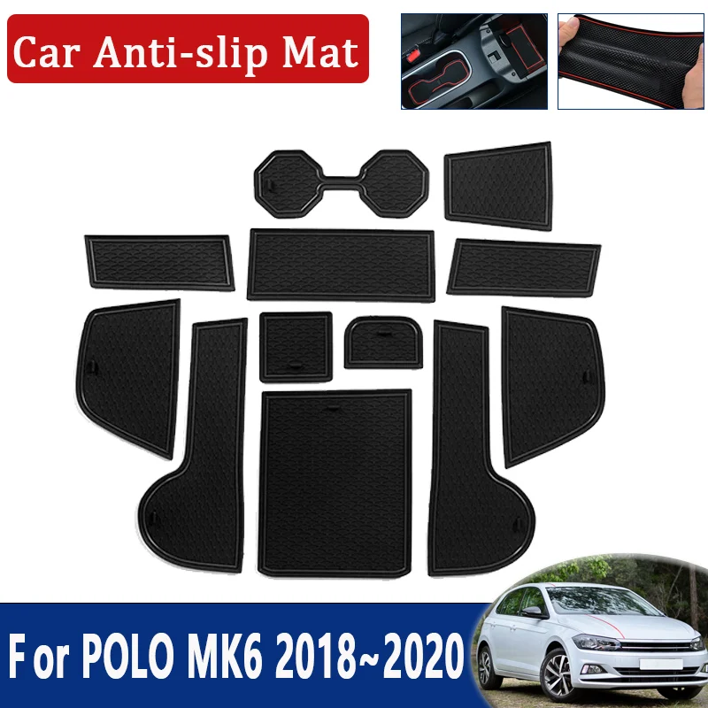 Car Anti-Slip Mats For Volkswagen VW POLO MK6 AW 2018 2019 2020 Rubber Cup Cushion Door Groove Pad Coaster Stickers Accessories