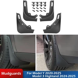 Guardabarros con diseño de fibra de carbono negro mate para Tesla Model Y 3 Highland 2020-2024, sin necesidad de perforar agujeros