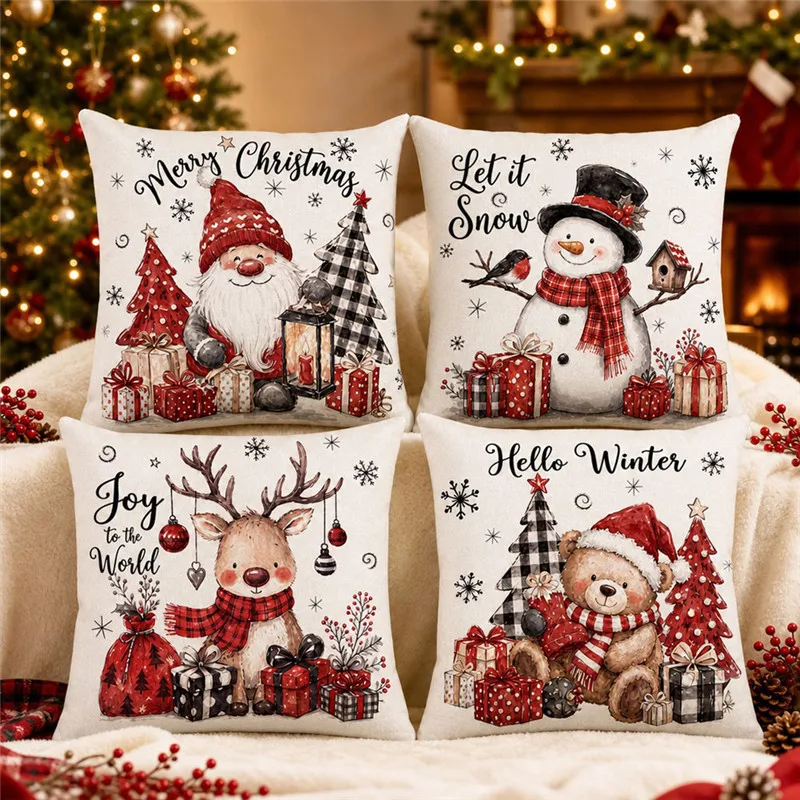 2026 Merry Christmas Cushion Cover Lovely Santa Claus Penguin Bear Print for Sofa Bed Chair Christmas Home Decor Christmas Gift