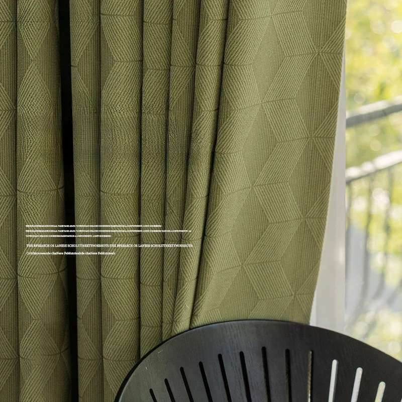 Modern Simple Matcha Green Chenille Curtains for Living Room Bedroom Fabric Jacquard Blackout Thickened Textured Luxury Custom