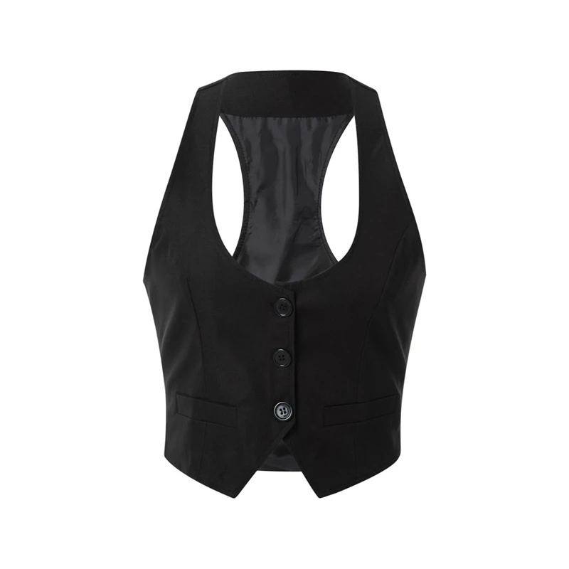 Women\'s Dressy Waistcoat Racerback Button Vest Jacket Vintage Steampunk Sleeveless Tuxedo Suit Vest Crop Tank Top