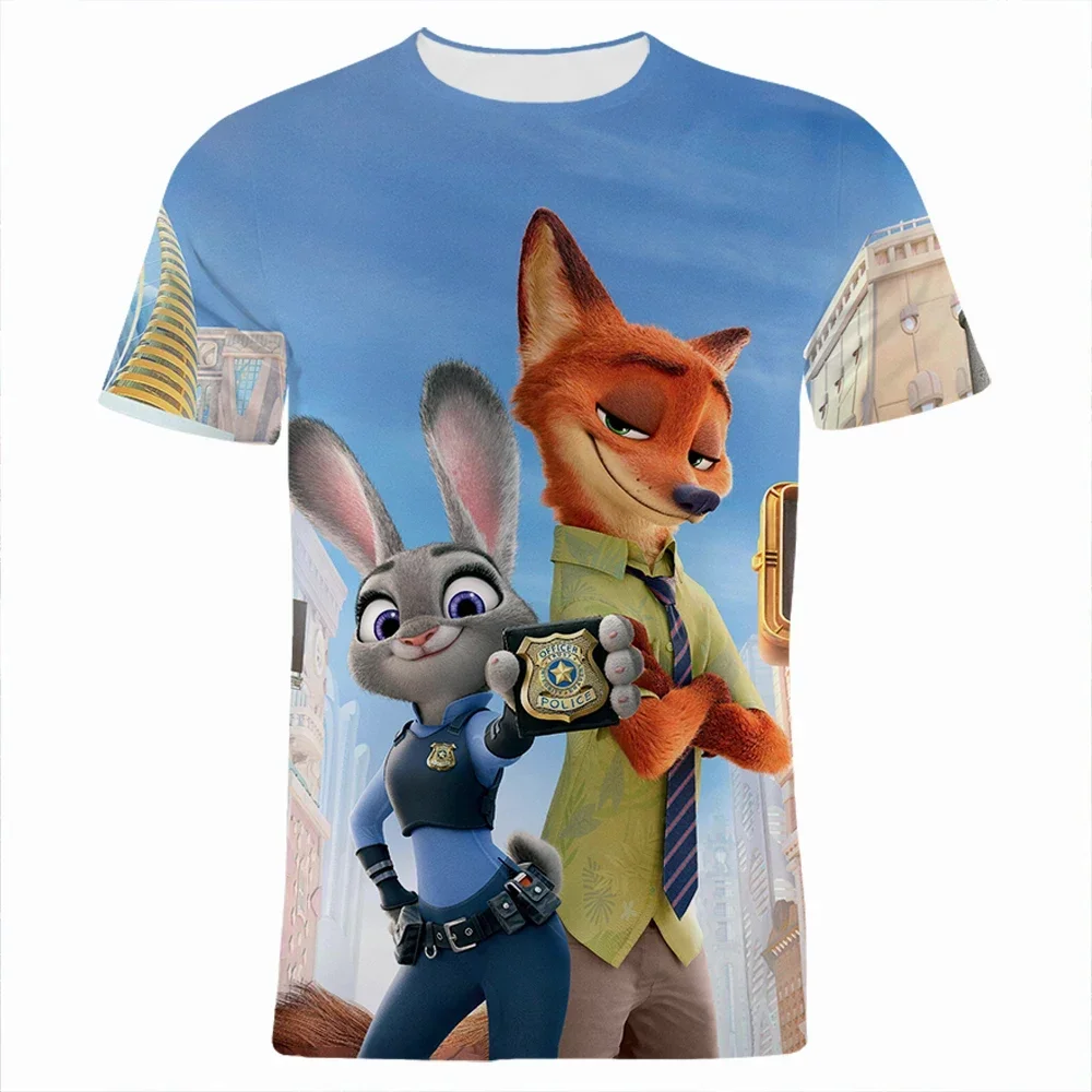 2024 disney zootopia impressão 3d t camisa para homens verão crianças camisetas de manga curta dos desenhos animados anime roupas crianças