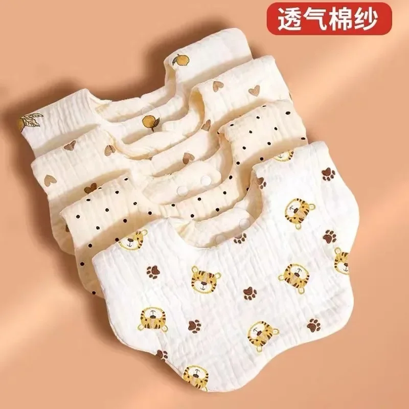 New Cute Gauze Bib Six Layers of Cotton Children's Saliva Towel Can Rotate Baby Anti-vomiting Bib