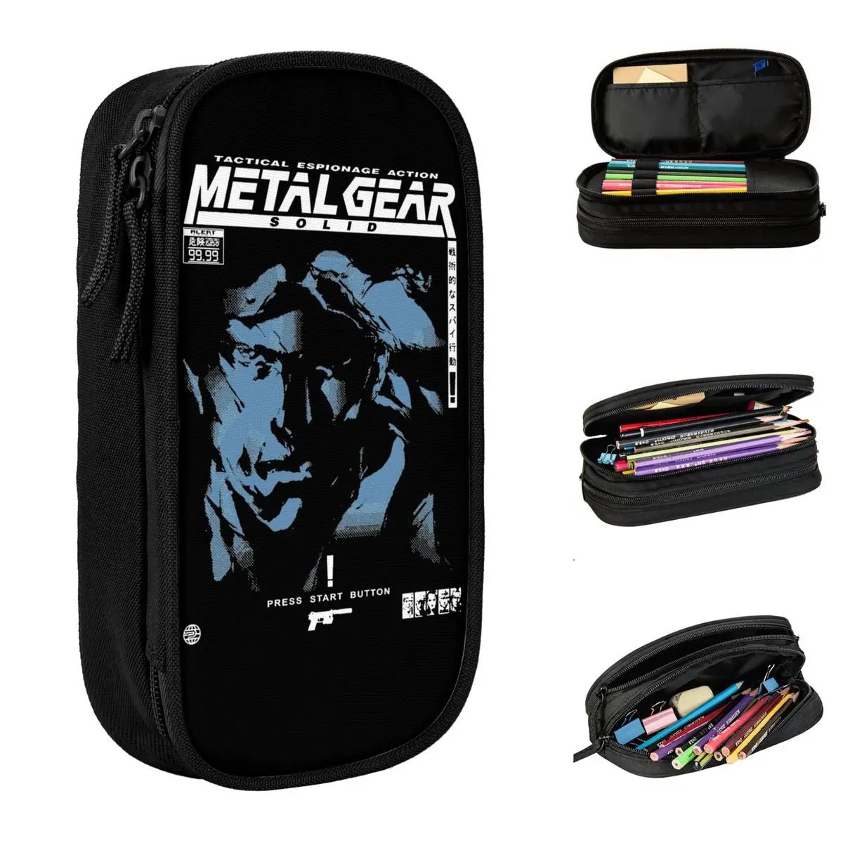 MGS1 Solid Snake Game Pencil Cases Metal Gear Pen Box Bag Girl Boy Large Storage Office Gifts Pencilcases