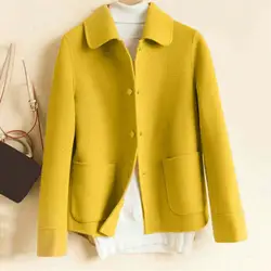 Women Jackets Solid Color 2024 Autumn Winter Female Pocket Single-breasted Outerwear Turn-down Collar Ladies Short Coats