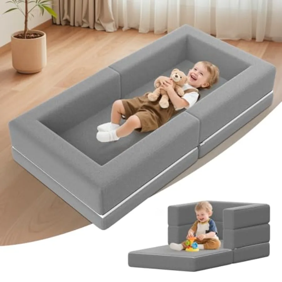 

Portable Toddler Travel Bed: Foldable and Soft - 3-in-1 Convertible Portable Folding Floor Bed with Washable Cloth Cover - Idea