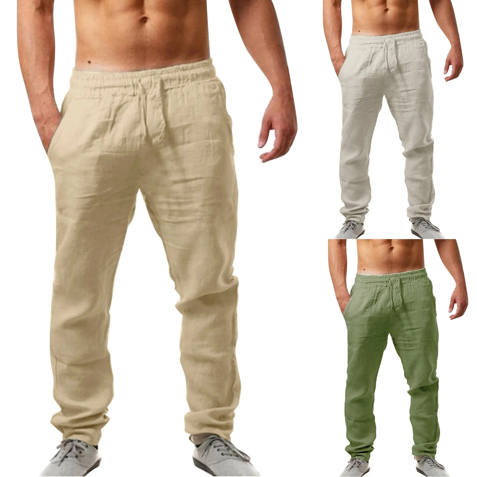 

Men's Pants Cotton Linen Male Autumn Classical Soft Breathable Solid Color Trousers Loose Fitness Causal Streetwear