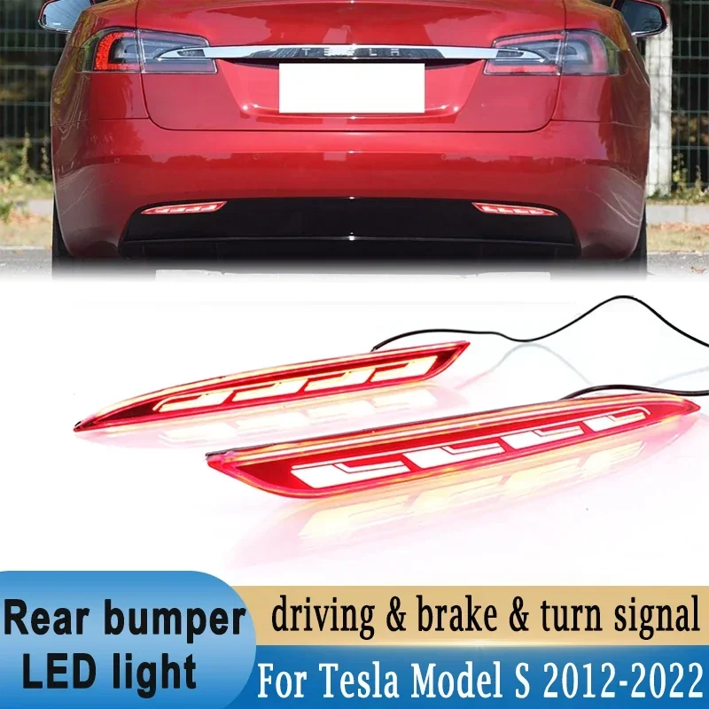 LED Rear Bumper Tail Light Stop Brake Light Dynamic Turn Signal Light For Tesla Model S 2012-2022 Daytime Running Driving Lamp