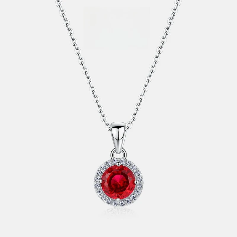 

Cultivate Ruby Necklace Women's S925 Silver Set Round Lady Collarbone Chain Vintage Noble Temperament