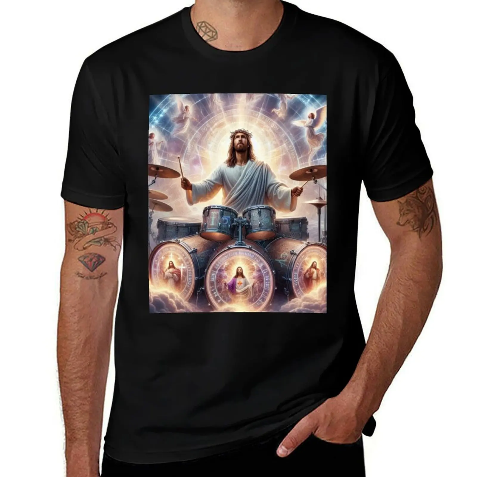 

JESUS DRUMMER : JESUS PLAYING DRUMS T-Shirt shirts graphic cheap stuff korean fashion summer 2025 mens t shirt graphic
