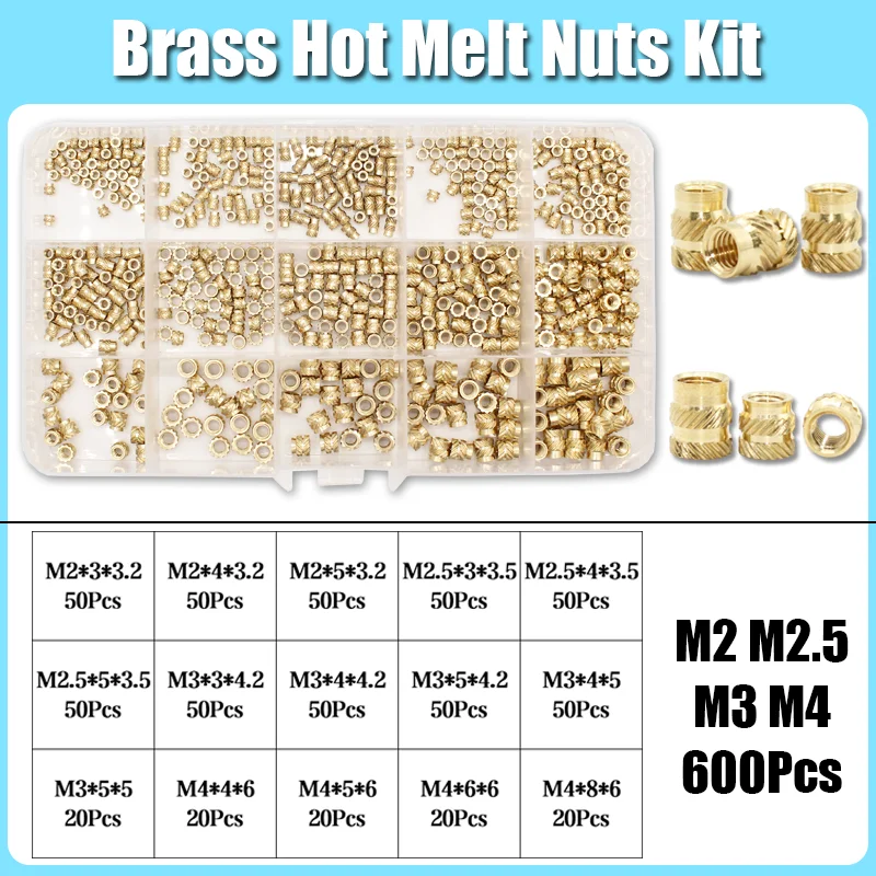 M2 M3 M4 M5 M6 M8 Messing Wärmeeinsatz Mutter Sortiment Set Hot Melt Rändelgewindeeinsatz Einbettung Kupfer Mutter 3D-Druck Nutinsert – Detail 9