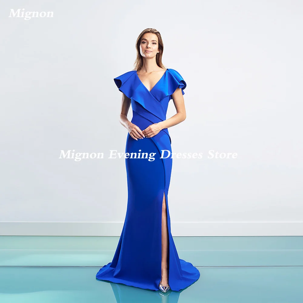 

Mignon Satin Mermaid V-neck Ruffle Formal Prom Gown Floor Length Saudi Evening Formal Elegant Party Dress for Women 2023