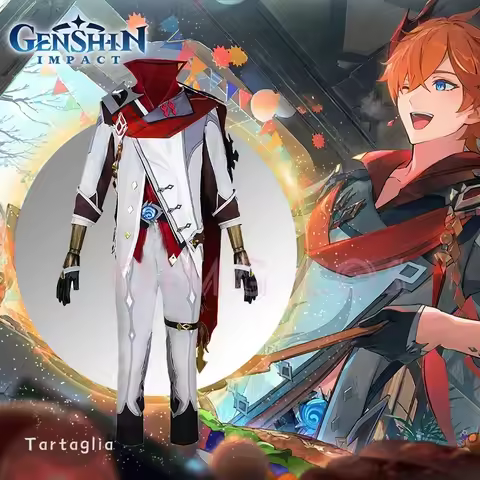 Genshin Impact Tartaglia Cosplay Costume Uniform Wig Anime Halloween Costumes for Men Game