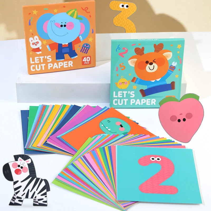 40 Pcs Children Cartoon DIY Colorful Paper Cutting Folding Toys Kids Craft Animal Handcraft Paper Art Learning Educational Toys
