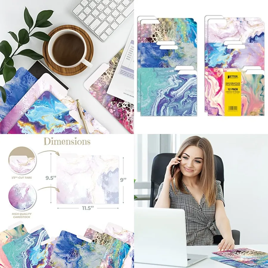 

Enhance Your Workspace with Stylish and Functional Decorative File Folders: 12-Pack 6 Unique Abstract Art Designs Heavyweight L