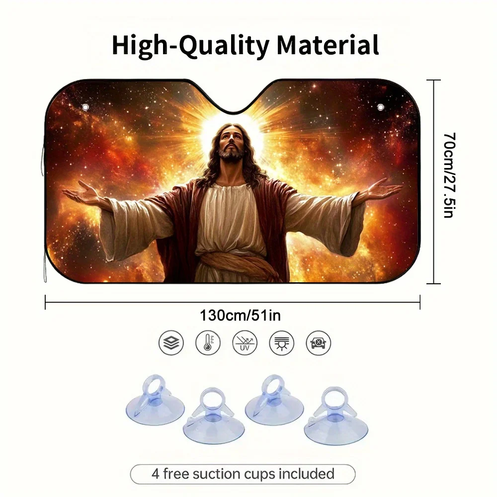 1pc Foldable Radiant Jesus Christ Car Sunshade Resistant Shield Suitable for SUVs Sedans Vans Trucks