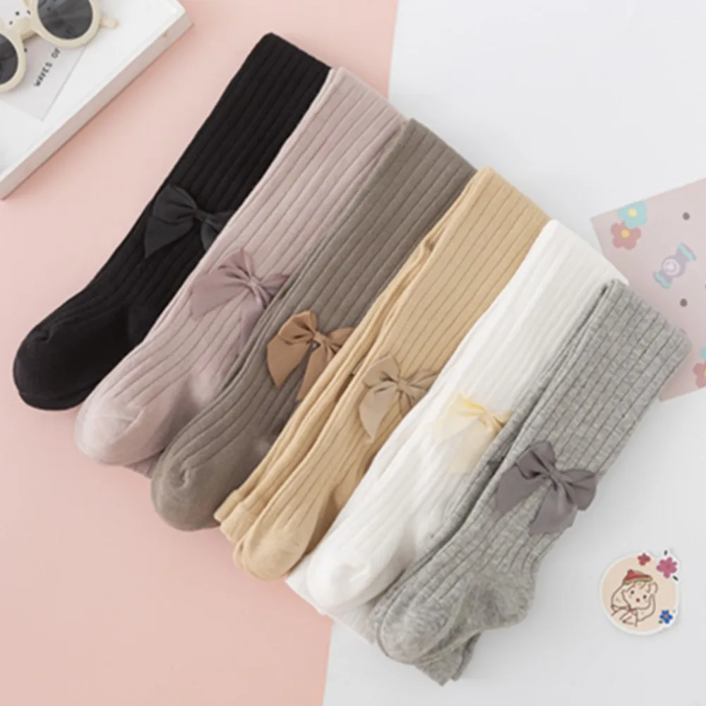 baby tights newborn autumn combed cotton pantyhose children's tights pure color bowknot stocking for girl pantis