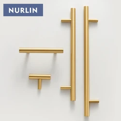 Nurlin Solid Brass Round Rod T-shaped Cabinet Handle Extended Long Wardrobe Drawer Refrigerator Kitchen door Pull Furniture