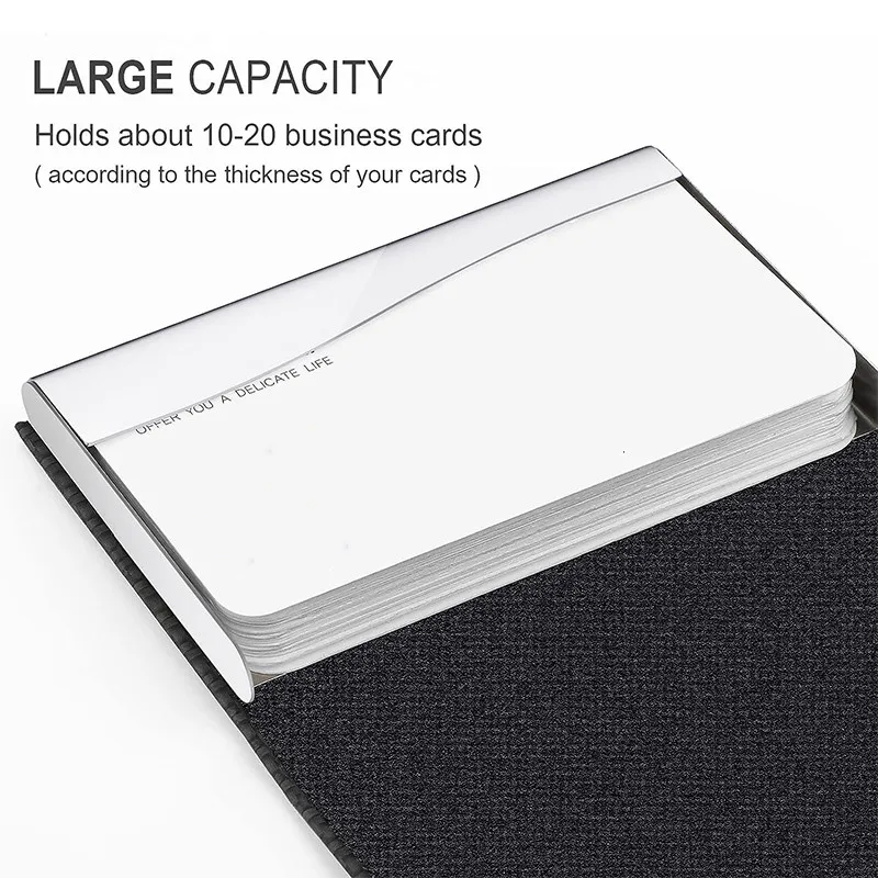 PU Leather Business Card Holder with Magnetic Buckle Slim Pocket Name Card Holder Stainless Steel Credit Card ID Case for Men