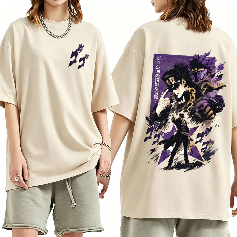 Anime JoJo Bizarre Adventure Kujo Jotaro T Shirts Men Women Clothing Fashion Cotton Oversized Short Sleeves T-Shirts Streetwear