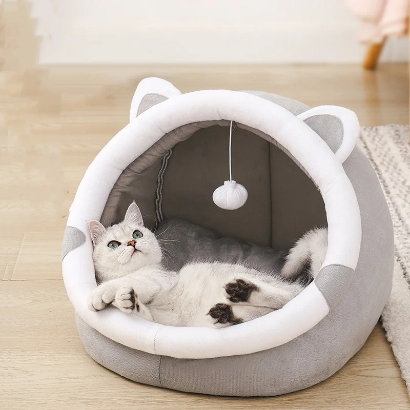 Cat Bed Cats House Kennel Nest Round Pets Sleeping Cave Self-Warming Kitten Beds Hut Comfortable Pet Cat Nest Tent Dog House