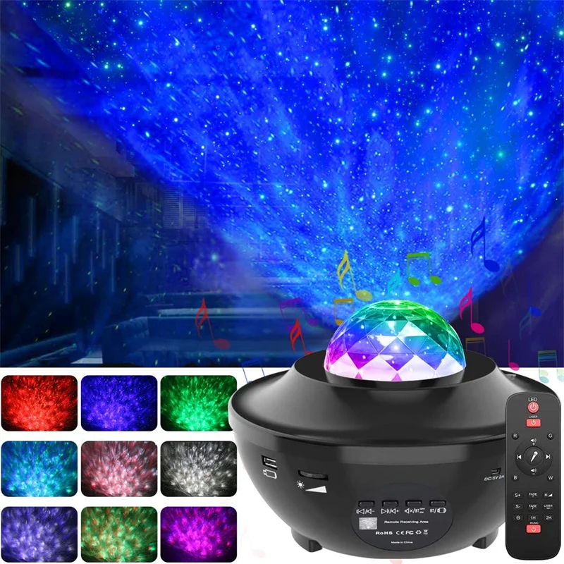 Star Light Galaxy Projector Ocean Wave Night Lights With Remote Control  USB Music Player LED Space Sky Light Lamp Home Decor