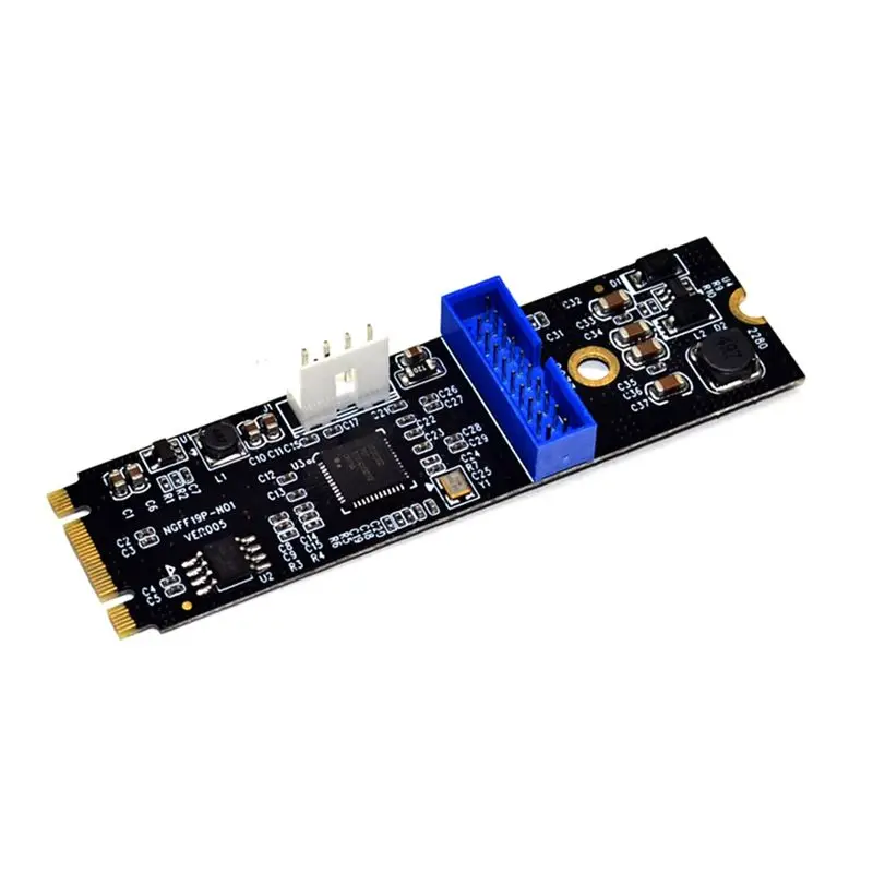 KSOL M.2 NGFF NVME to USB 3.0 19pin Header Convert Card NGFF to 2 Port USB3.0 Expansion Card Transfer Adapter