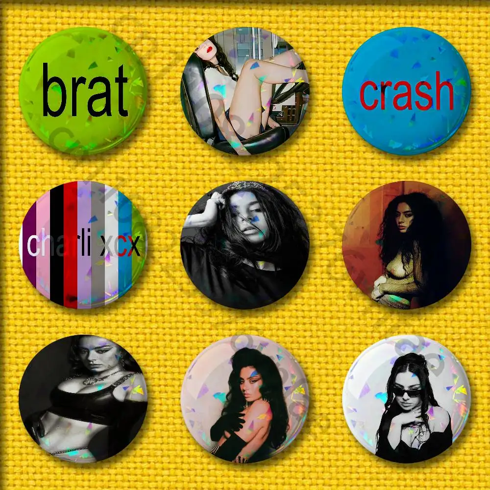 

C-Charli xcx Brat Crash Sucker Badges 75mm 25mm 44mm 32mm 58mm Round Pin Brooch Souvenir Clothes Cosplay Gift Accessories