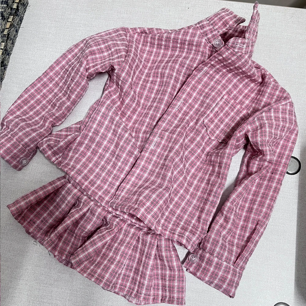 

D09-1038 children handmade toy 1/3 big girl uncle 62 70 68 75 BJD/SD doll's clothes Pink checkered wide leg pants 1pcs